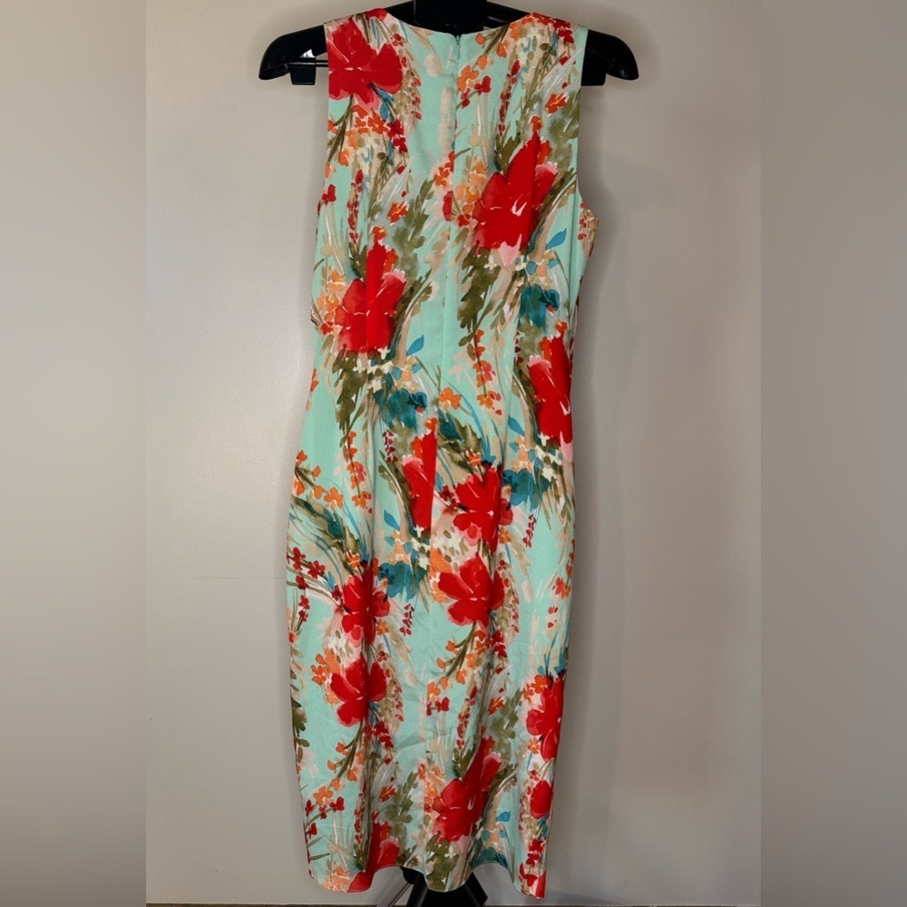Badgley Mischka Floral Dress Aqua Blue Size 8 Classy Luxury Vacation Wedding - Picture 2 of 5